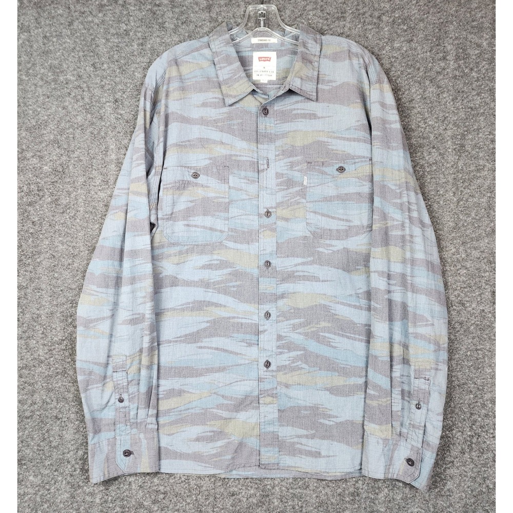 Levi's Button Down Shirt Mens XL Blue Tiger Stripe Camo Long Sleeve 3LYLW1872